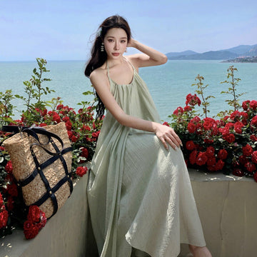Windy Sexy Big Show Hanging Neck Hanging Neck Dress Seaside Holiday Style French Atmosphere Beach Fairy Dress